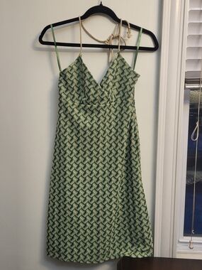 LOFT Green Patterned Wrap-Style Midi Dress